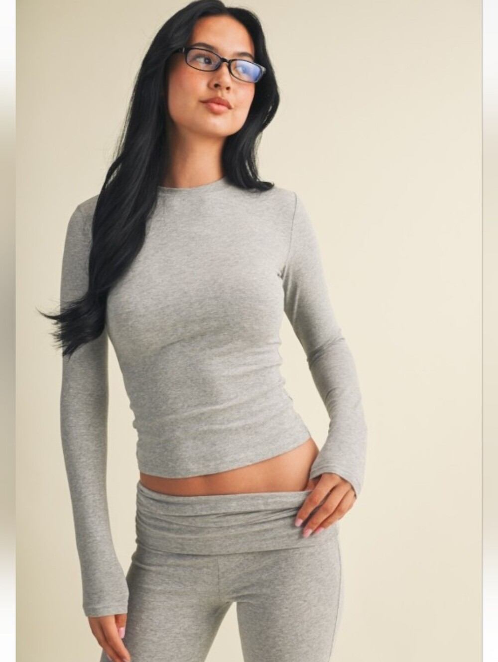 Heather Grey Long-Sleeve Jersey Cotton Tee